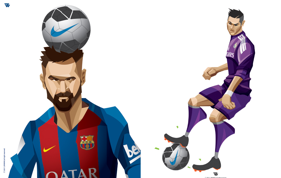 진완 소통1 graphic 63x50cm(Messi) 2017, 진완 소통2 graphic 63x50cm(Messi) 2017