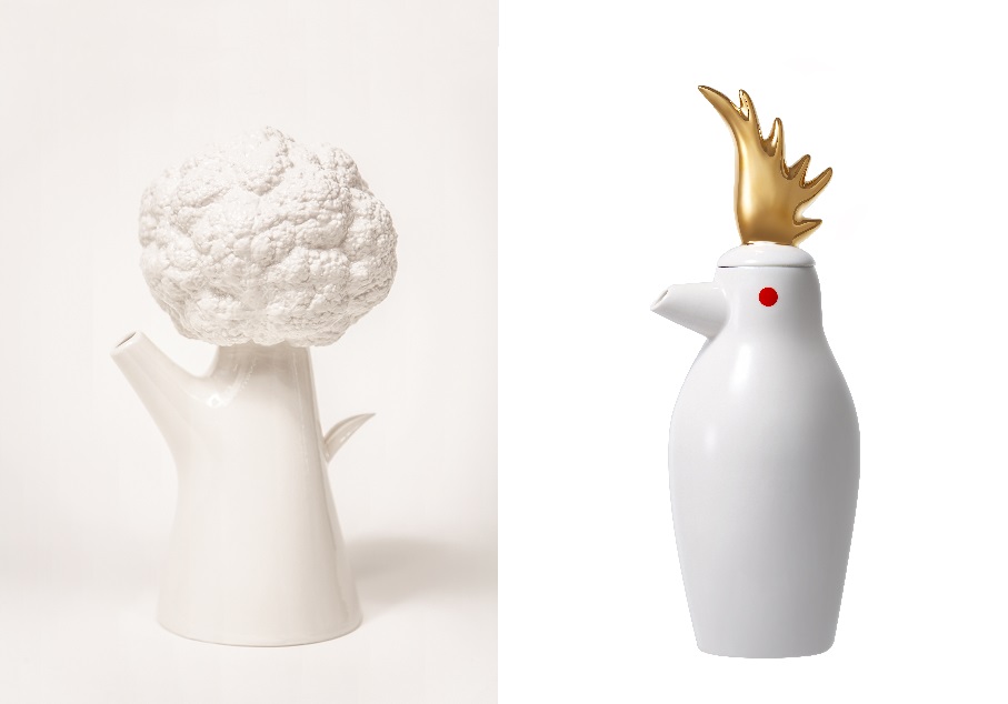 (좌)〈Cauliflower Vase 1〉, 2008, 140×240×110mm, Porcelain, (우)〈Cockatoo Jug〉, 2009, 80×210×80mm, Porcelain