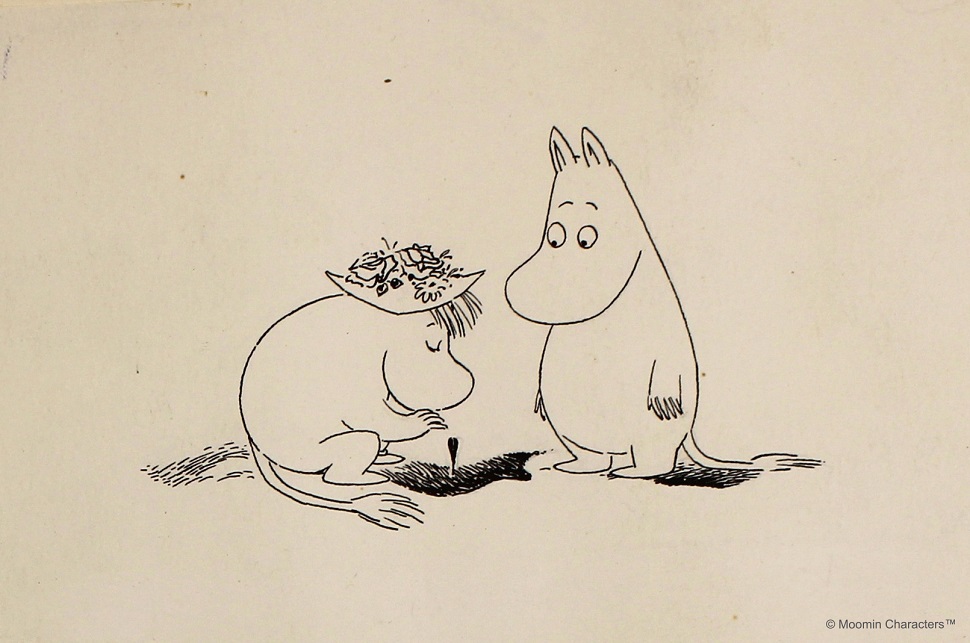 〈무민 골짜기의 겨울〉 삽화, 잉크드로잉, 종이, 9x14cm, Private collection ⓒMoomin Characters™