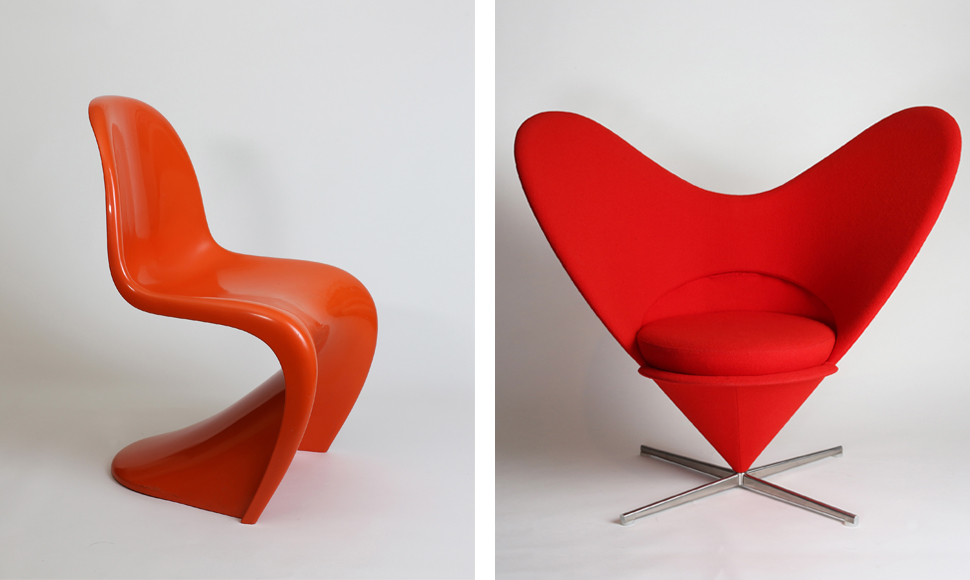 (좌) 팬톤 체어(Panton Chair), 1967 (우) 하트 콘 체어(Heart Cone Chair), 1958. ©Michael Whiteway