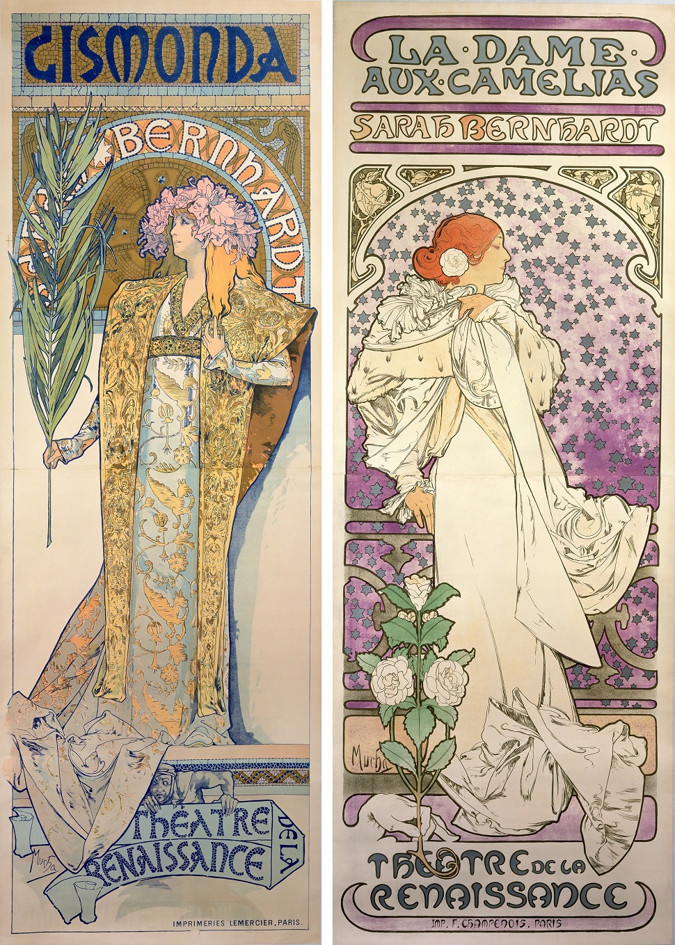 (좌) Alphonse Mucha, Poster for ‘Gismonda’, 1895 (우) Alphonse Mucha, Poster for ‘La Dame aux Camélias’, 1896