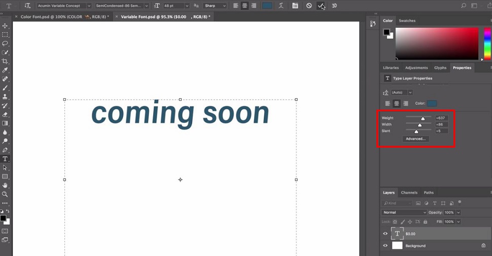 폰트 다양화 기능_3가지 옵션 조절
