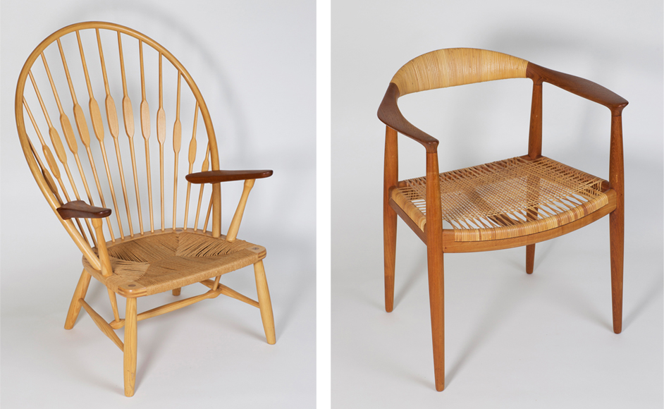 (좌) 피콕체어(Peacock Chair, JH550), 1947 (우) 더체어(The Chair, JH503), 1949. ©Michael Whiteway