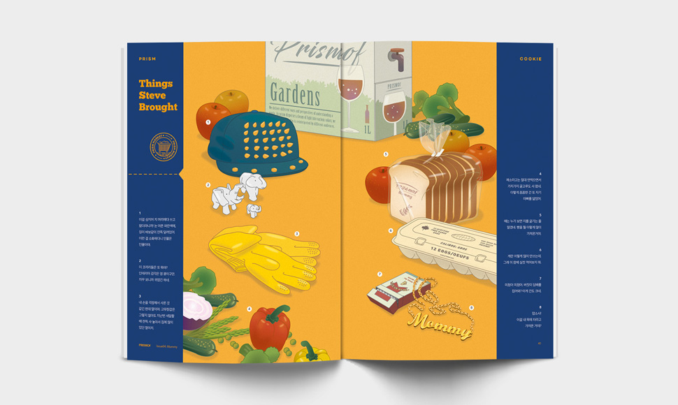 4호 〈마미〉의 일러스트. 〈프리즘 오브〉의 그림은 모두 내부 디자이너들이 하나, 하나 정성스럽게 그린 것이다.
