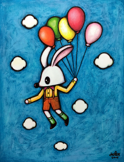 〈White rabbit in the sky〉, 41x32cm, Acrylic on canvas, 2016