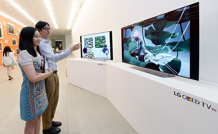 LG전자는 국립현대미술관 서울관에서 열리고 있는 사진전 ‘아주 공적인 아주 사적인’에 65형 울트라 올레드 TV를 설치하고 사진작품을 소개하고 있다.(사진제공: LG전자)