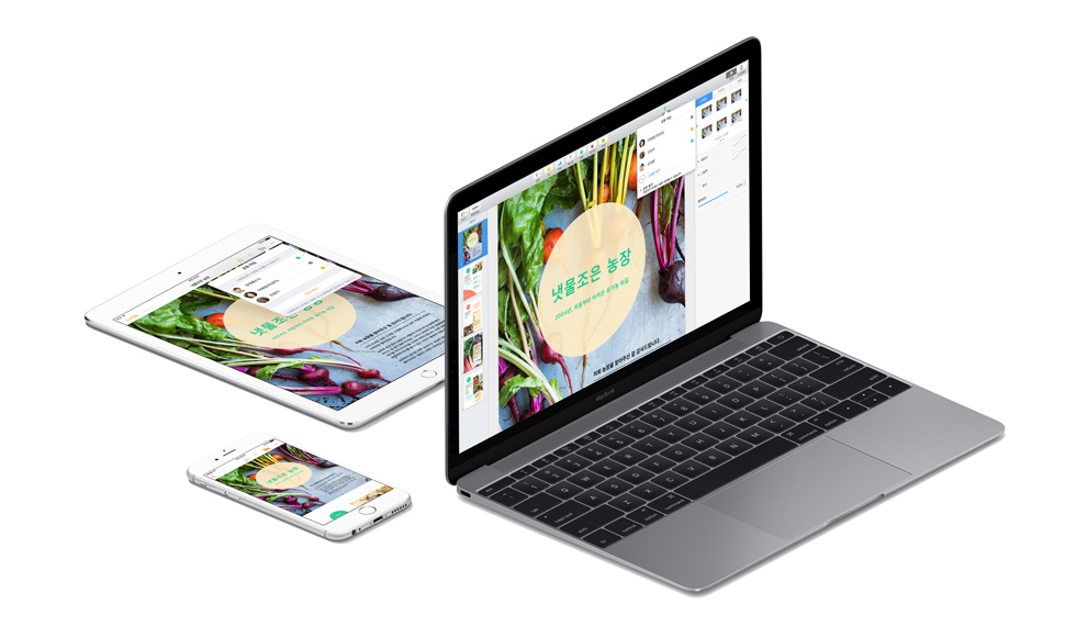 아이워크가 mac, 아이폰, 아이패드에 적용된 모습