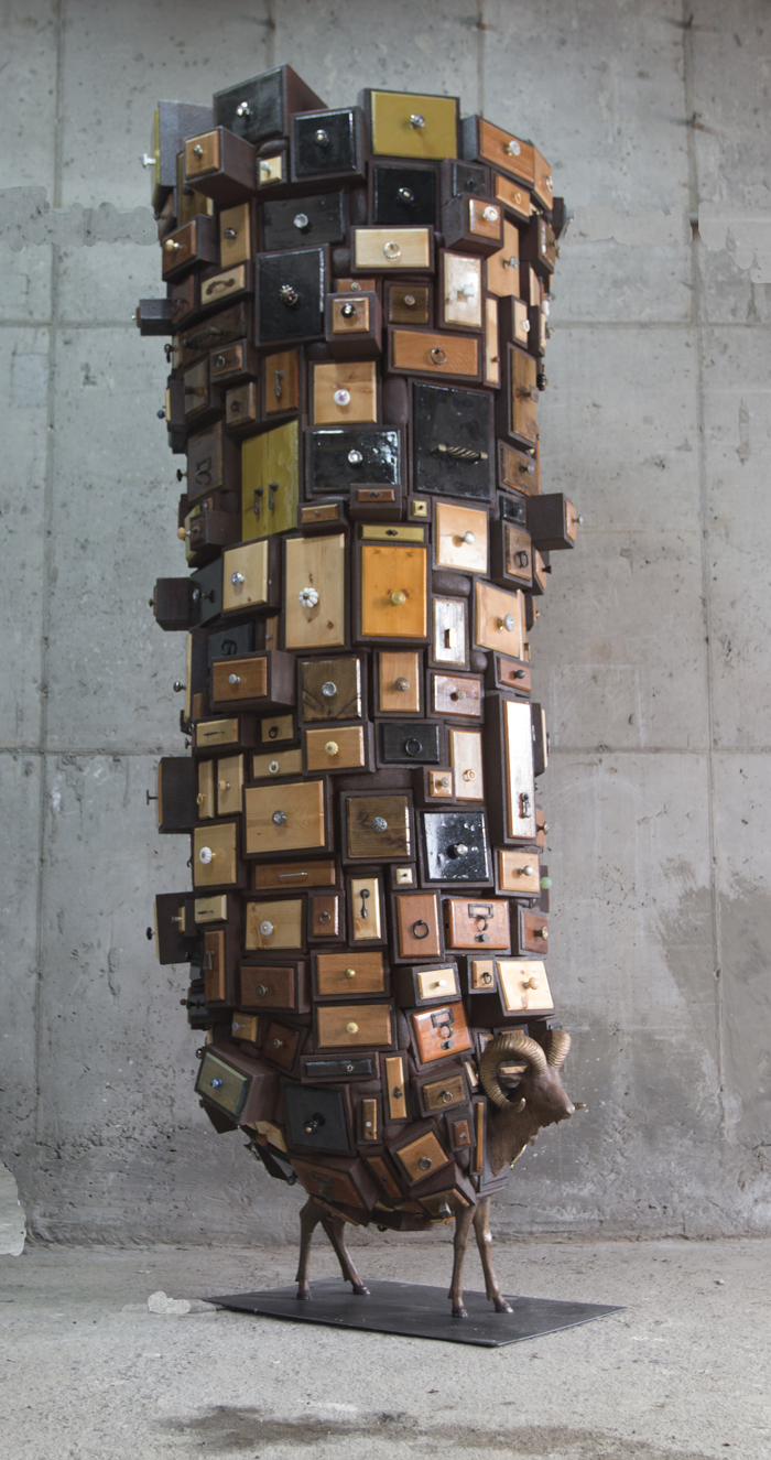 송필_기억저장소_Steel, Bronze, Wood_100x100x265cm_ 2017