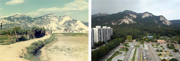 (좌) 1970년대 중계동 368번지 일대의 모습, (우) 2013년 중계동 368번지 일대의 모습 (사진 제공: 서울역사박물관)