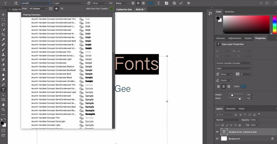 폰트와 옵션의 다양한 조합