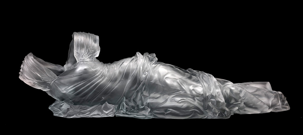 Karen LaMonte, Reclining Dress Impression with Drapery, 2009, glass