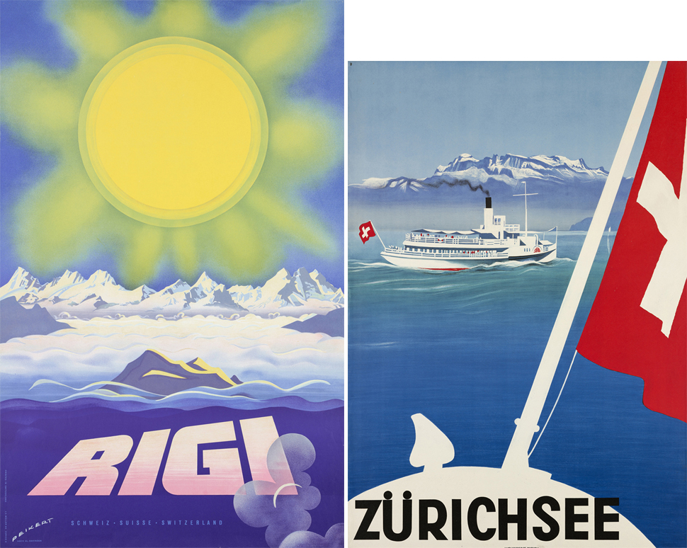 좌. Martin Peikert, Rigi, poster, 1957, Museum fuer Gestaltung, Poster Collection, ⓒ Minnie Gaechter, Kloten 
우. Otto Baumberger, Zuerichsee, poster, 1935, Museum fuer Gestaltung, Poster Collection, ⓒ ProLitteris, Zuric 
