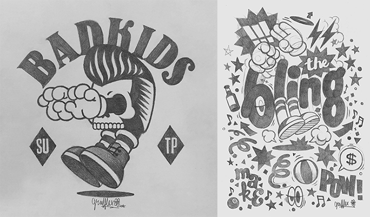 BADKIDS, 2015, PENCIL ON PAPER(좌), BLING, 2015, PENCIL ON PAPER(우)
