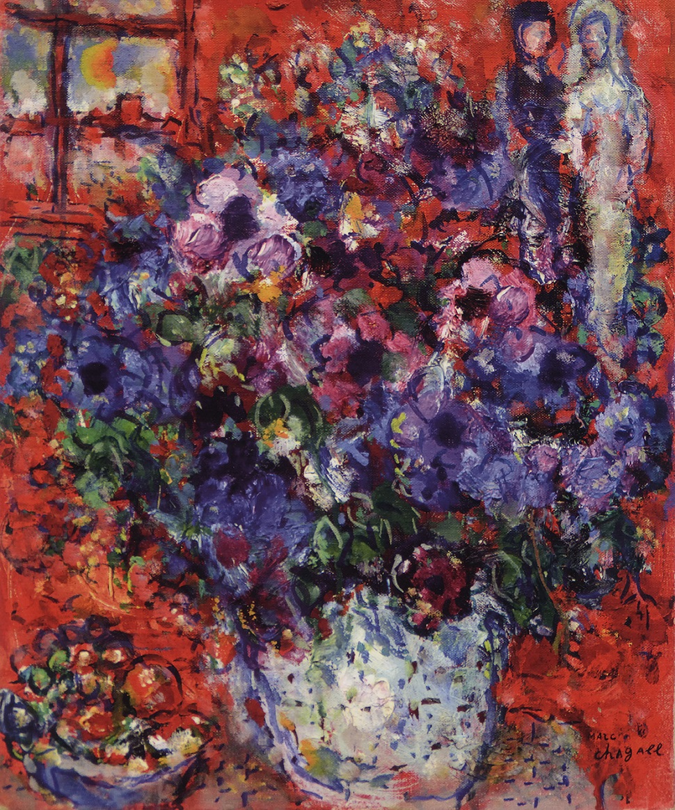 붉은 배경의 꽃다발 Marc Chagall, Bouquet de fleurs sur fond rouge (1970 ca.) oil on canvas, Private Collection © ADAGP, Paris - SACK, Seoul, 2018, Chagall ®(사진제공: M컨템포러리)